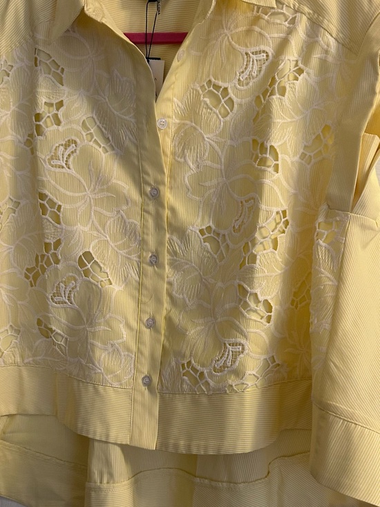 Gracia Tops - Gracia Yellow Floral Lace Button-Up Blouse